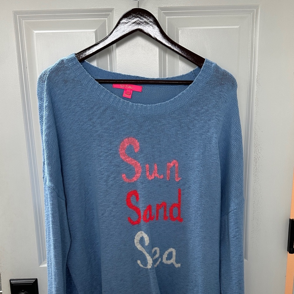 Lilly Pulitzer Blue Sweater with Pink and White Accents